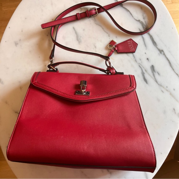 Guess Handbags - Guess Red Satchel Purse Handbag w/ Crossbody Strap with Charm Lock